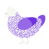 Psyche, a white and blurple chicken with a double-lace pattern