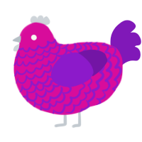 Confetti, a fuchsia and violet chicken with a lace pattern