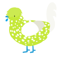 Xbox 360, a lime and white chicken with a speckle pattern