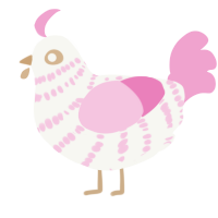 Cheese But Pink, a white and pink chicken with a bar pattern
