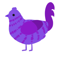 A blurple and violet chicken with a bar pattern