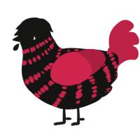A black and crimson chicken with a bar pattern