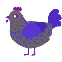 A grey and indigo chicken with a speckle pattern