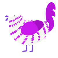 A white and amethyst chicken with a bar pattern