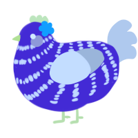 Birbberry, a indigo and mist chicken with a bar pattern