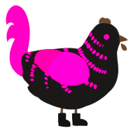 A sable and fuchsia chicken with a half-bar pattern
