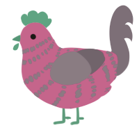A fuchsia and overcast chicken with a bar pattern