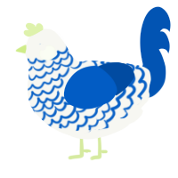 Kintsugi, a white and ultramarine chicken with a lace pattern