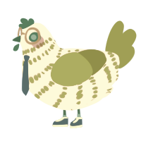 taro, a lavender and chartreuse chicken with a bar pattern