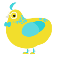 Lemondrop, a yellow and aqua chicken with a neck-speckle pattern