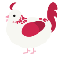 A white and crimson chicken with a neck-speckle pattern