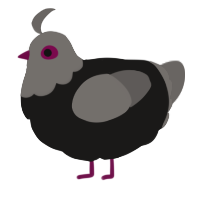 A sable and grey chicken with a head pattern