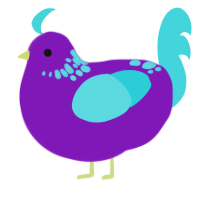 A violet and aqua chicken with a neck-speckle pattern