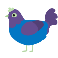 A sapphire and overcast chicken with a head pattern