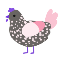 A grey and rose chicken with a speckle pattern