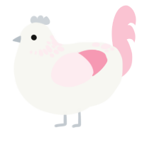 A white and rose chicken with a neck-speckle pattern