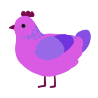 A orchid and blurple chicken with a neck-speckle pattern