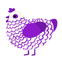 A white and violet chicken with a lace pattern