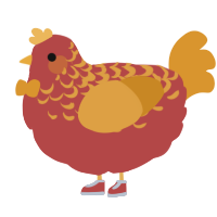 A red and orange chicken with a half-lace pattern