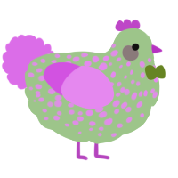 A gluppy and lavender chicken with a speckle pattern