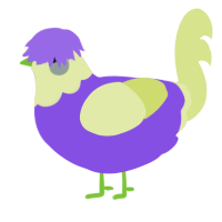 A blurple and lemon chicken with a head pattern