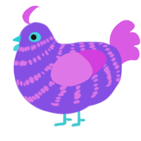A blurple and orchid chicken with a bar pattern