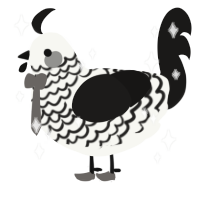 A white and sable chicken with a lace pattern