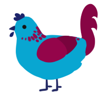 A cerulean and maroon chicken with a neck-speckle pattern