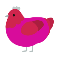 A fuchsia and crimson chicken with a head pattern
