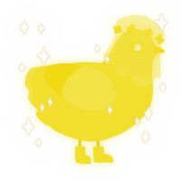 A yellow chicken with a head pattern