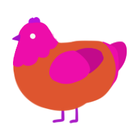 A vermilion and fuchsia chicken with a head pattern