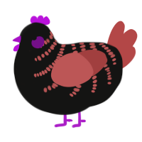 A black and red chicken with a half-bar pattern