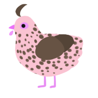 A rose and bark chicken with a speckle pattern