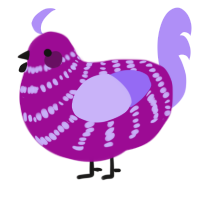 A plum and lilac chicken with a bar pattern
