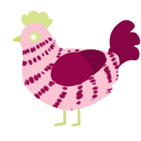 A rose and maroon chicken with a bar pattern