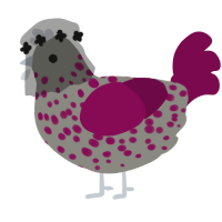 A ash and wine chicken with a speckle pattern