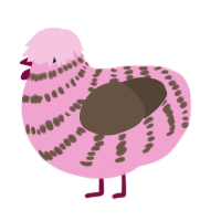 A pink and bark chicken with a bar pattern