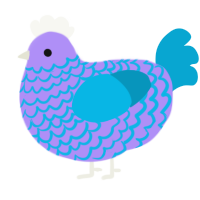 A lilac and cerulean chicken with a lace pattern