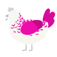 A white and fuchsia chicken with a half-lace pattern
