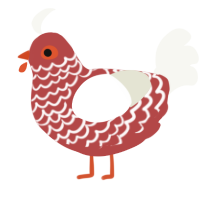A red and white chicken with a lace pattern