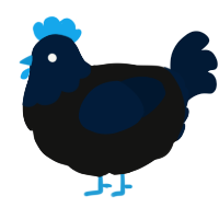 A black and tumblr chicken with a head pattern