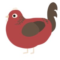 A red and bark chicken with a neck-band pattern