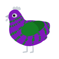 A violet and leaf chicken with a bar pattern