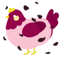 A rose and maroon chicken with a head pattern