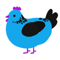 A sky and black chicken with a neck-speckle pattern