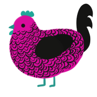 A fuchsia and black chicken with a double-lace pattern