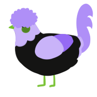 A black and lilac chicken with a head pattern