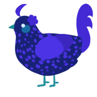 Yue Xin 玥馨, a navy and indigo chicken with a speckle pattern