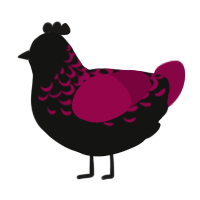 A black and maroon chicken with a half-lace pattern