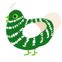 A leaf and cream chicken with a bar pattern